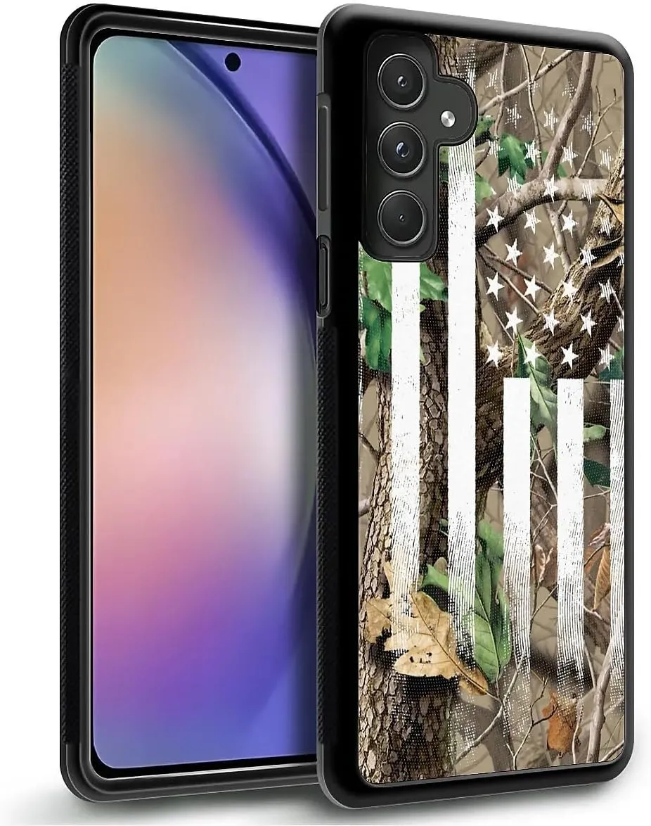 for Samsung Galaxy A55 5G Case, Camo Forest American Flag Pattern Graphic Design Girl Boy Soft Silicone Hard Acrylic Shock Protection for Samsung Galaxy A55 5G
