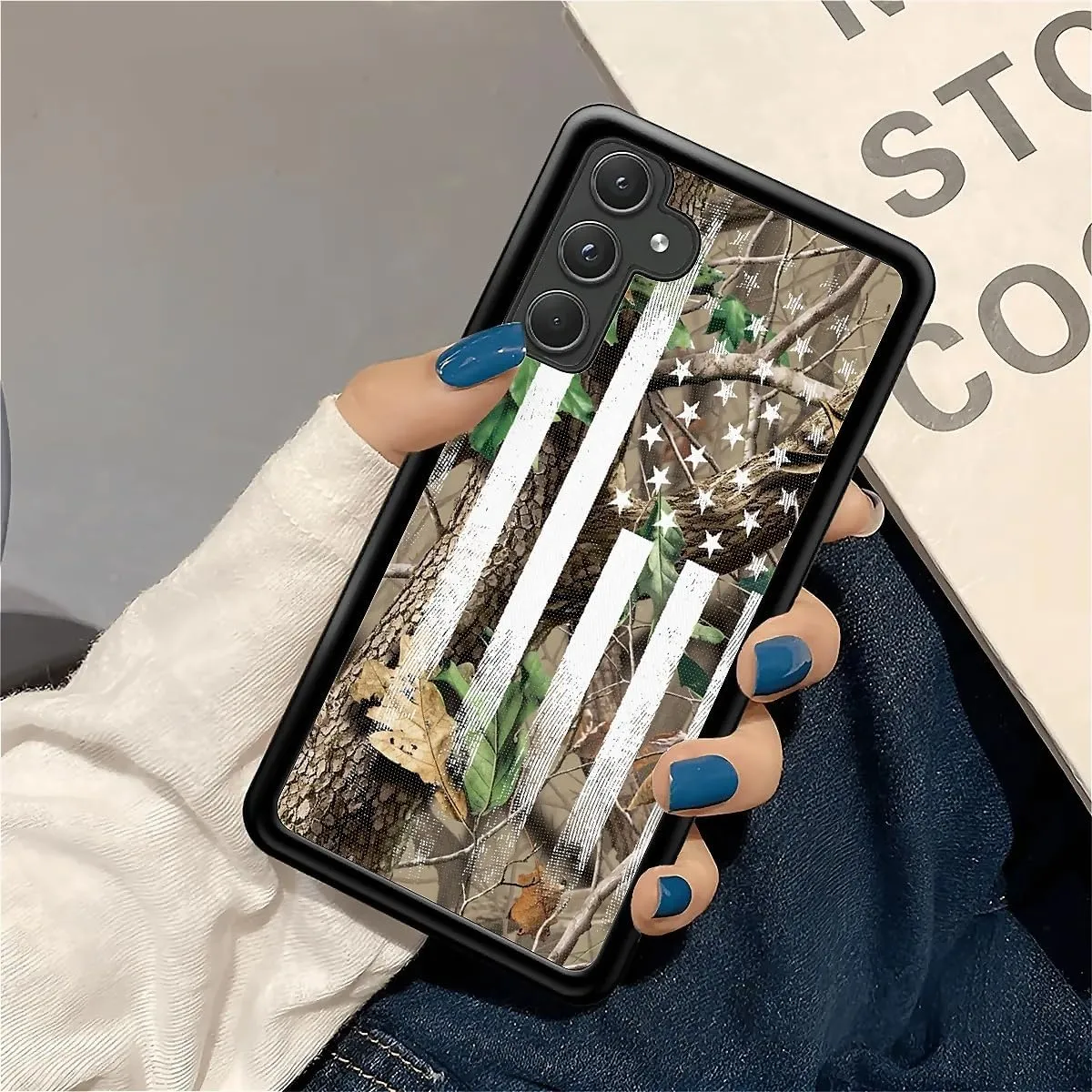 for Samsung Galaxy A55 5G Case, Camo Forest American Flag Pattern Graphic Design Girl Boy Soft Silicone Hard Acrylic Shock Protection for Samsung Galaxy A55 5G