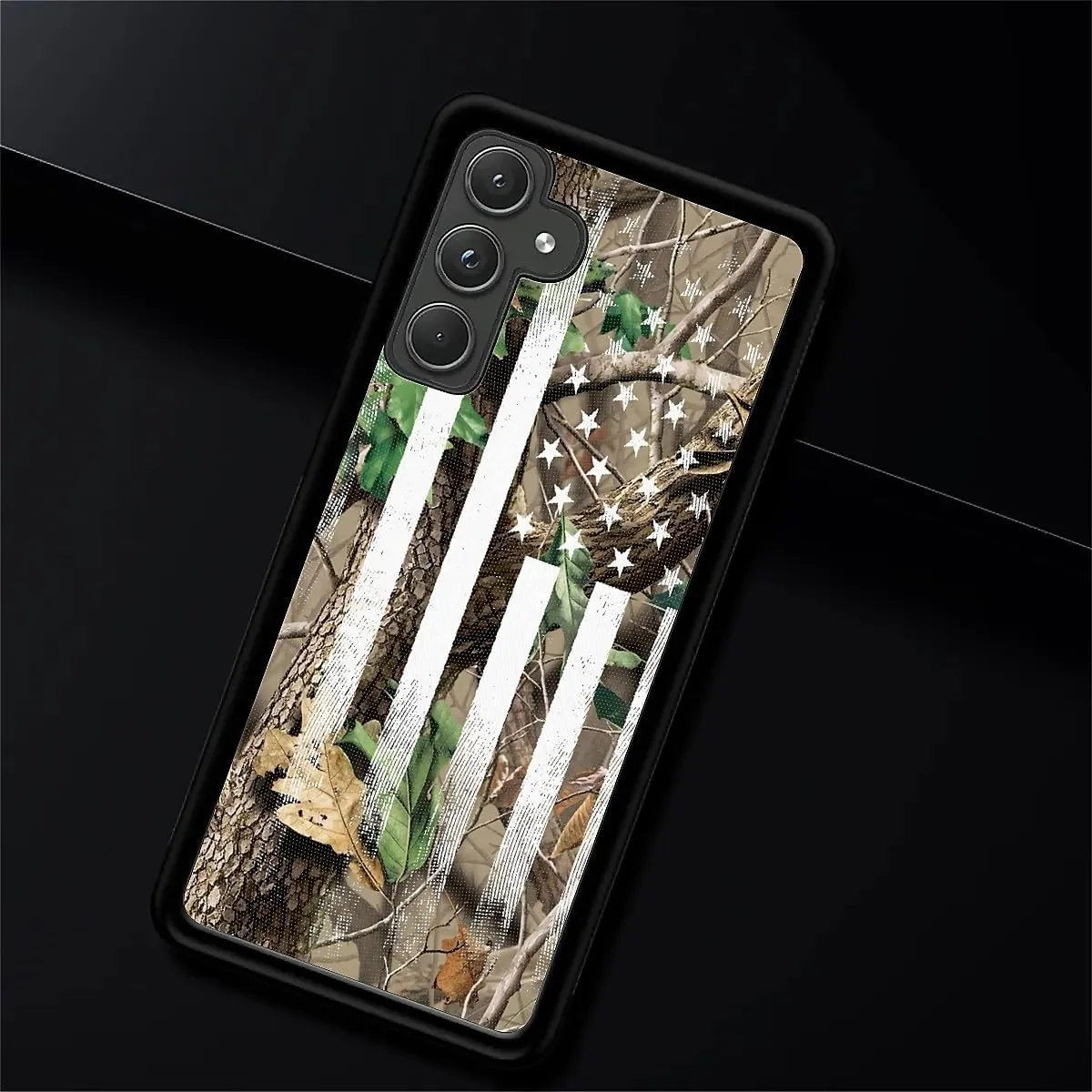 for Samsung Galaxy A55 5G Case, Camo Forest American Flag Pattern Graphic Design Girl Boy Soft Silicone Hard Acrylic Shock Protection for Samsung Galaxy A55 5G
