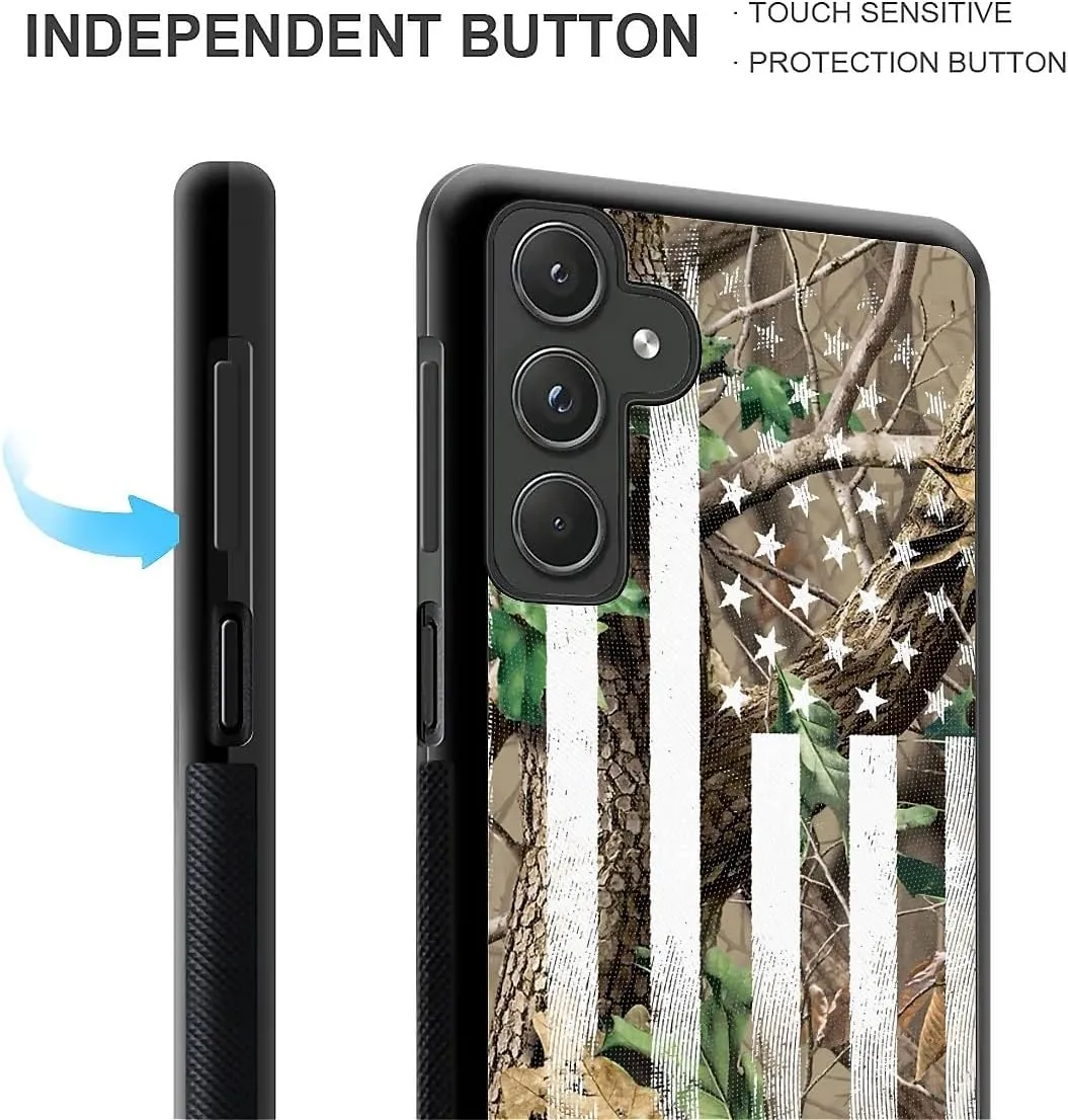 for Samsung Galaxy A55 5G Case, Camo Forest American Flag Pattern Graphic Design Girl Boy Soft Silicone Hard Acrylic Shock Protection for Samsung Galaxy A55 5G