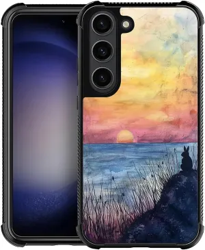 for Samsung Galaxy S23 Plus Case, Shockproof Protective for Man Women Non-Slip for Samsung Galaxy S23 Plus Little Rabbit Watching Sunrise Over The Sea Crazy Pattern