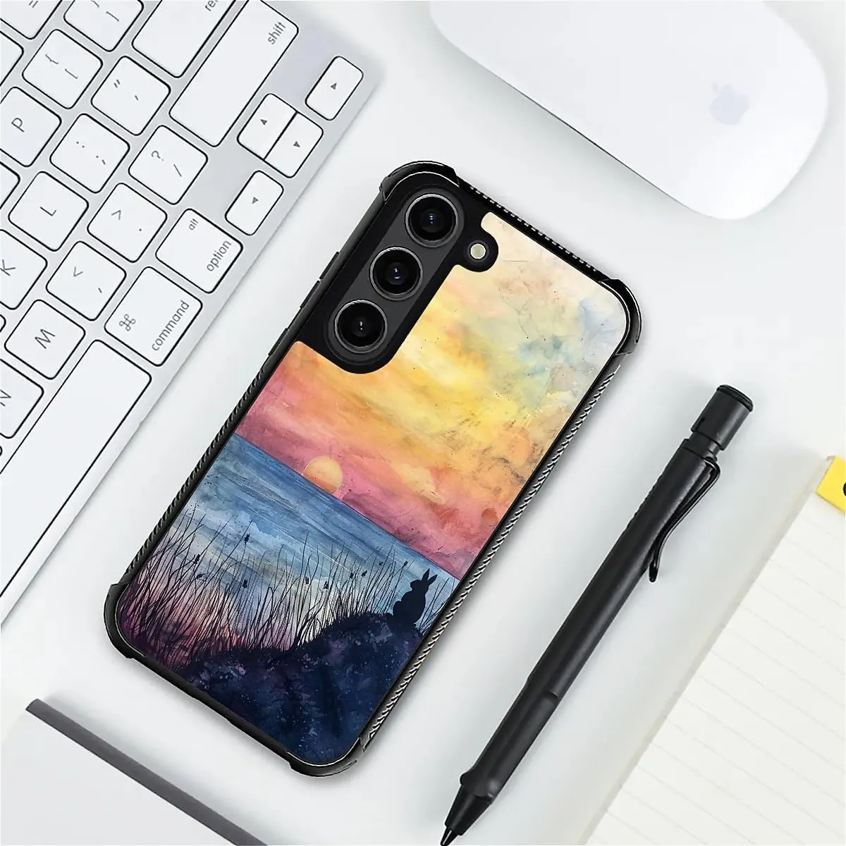 for Samsung Galaxy S23 Plus Case, Shockproof Protective for Man Women Non-Slip for Samsung Galaxy S23 Plus Little Rabbit Watching Sunrise Over The Sea Crazy Pattern