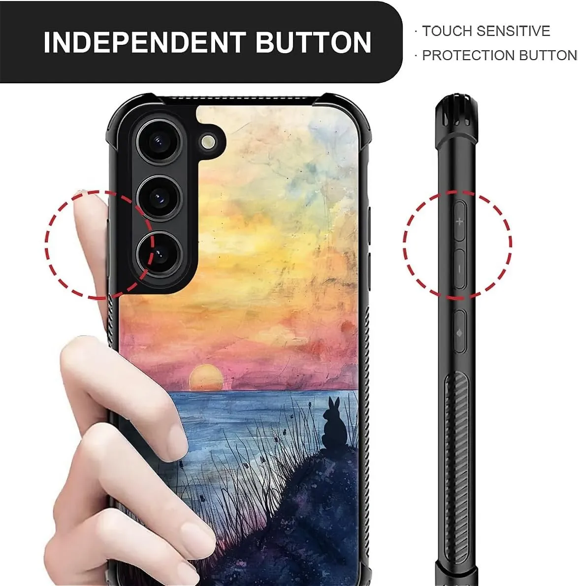 for Samsung Galaxy S23 Plus Case, Shockproof Protective for Man Women Non-Slip for Samsung Galaxy S23 Plus Little Rabbit Watching Sunrise Over The Sea Crazy Pattern