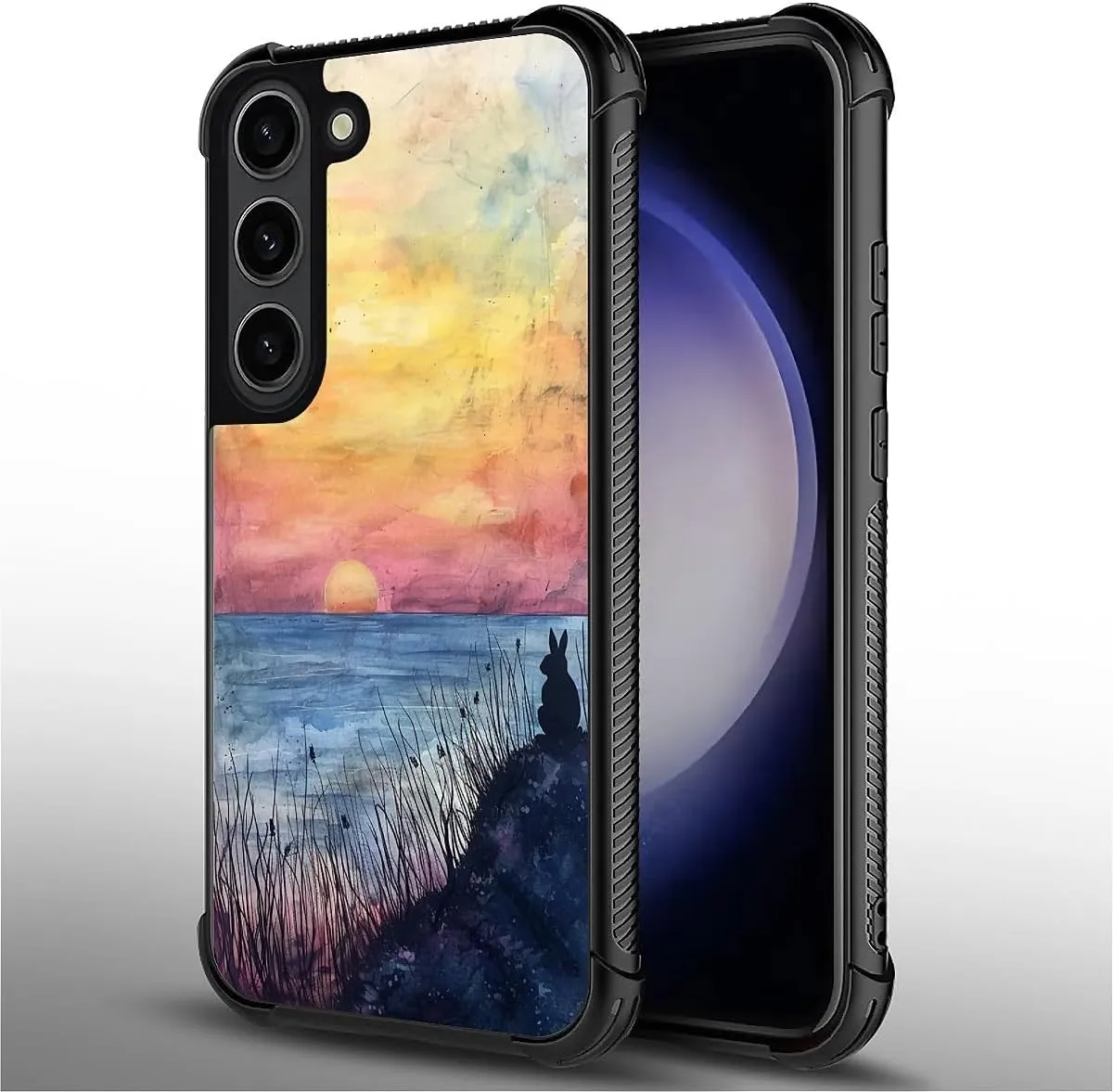for Samsung Galaxy S23 Plus Case, Shockproof Protective for Man Women Non-Slip for Samsung Galaxy S23 Plus Little Rabbit Watching Sunrise Over The Sea Crazy Pattern