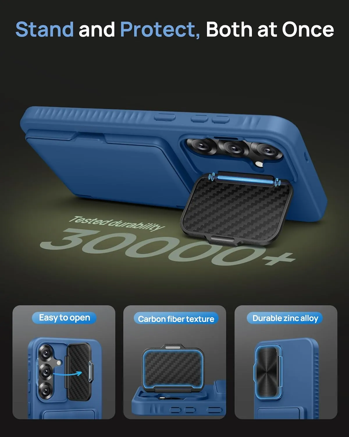 for Samsung Galaxy S25  Plus Case with Card Holder, Built-in Stand & Camera Lens Cover, Shockproof Rugged Silicone Raised Edge Protective Wallet Phone Case for Samsung S25  Plus 2025, Blue
