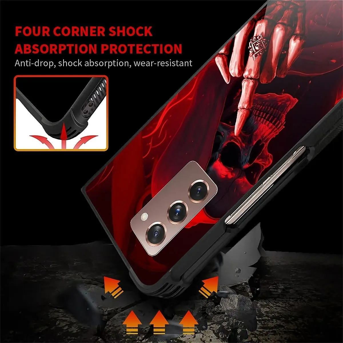 for Samsung Galaxy Z Fold 2 5G Case, Gestures Funny Skull Pattern Graphic Design Girl Boy Soft Silicone Hard Acrylic Shock Protection for Samsung Galaxy Z Fold 2 5G