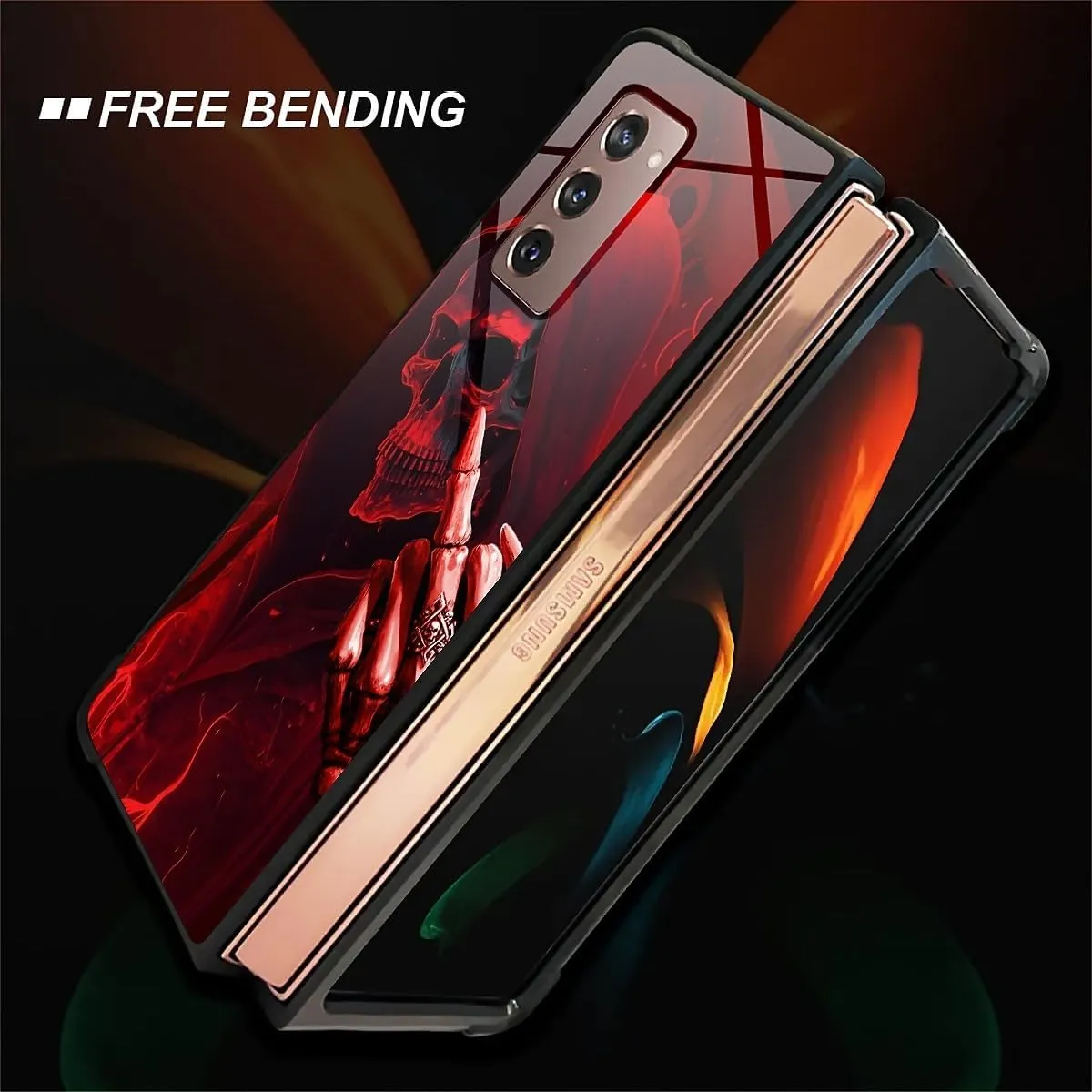 for Samsung Galaxy Z Fold 2 5G Case, Gestures Funny Skull Pattern Graphic Design Girl Boy Soft Silicone Hard Acrylic Shock Protection for Samsung Galaxy Z Fold 2 5G