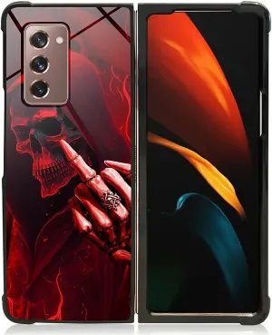 for Samsung Galaxy Z Fold 2 5G Case, Gestures Funny Skull Pattern Graphic Design Girl Boy Soft Silicone Hard Acrylic Shock Protection for Samsung Galaxy Z Fold 2 5G