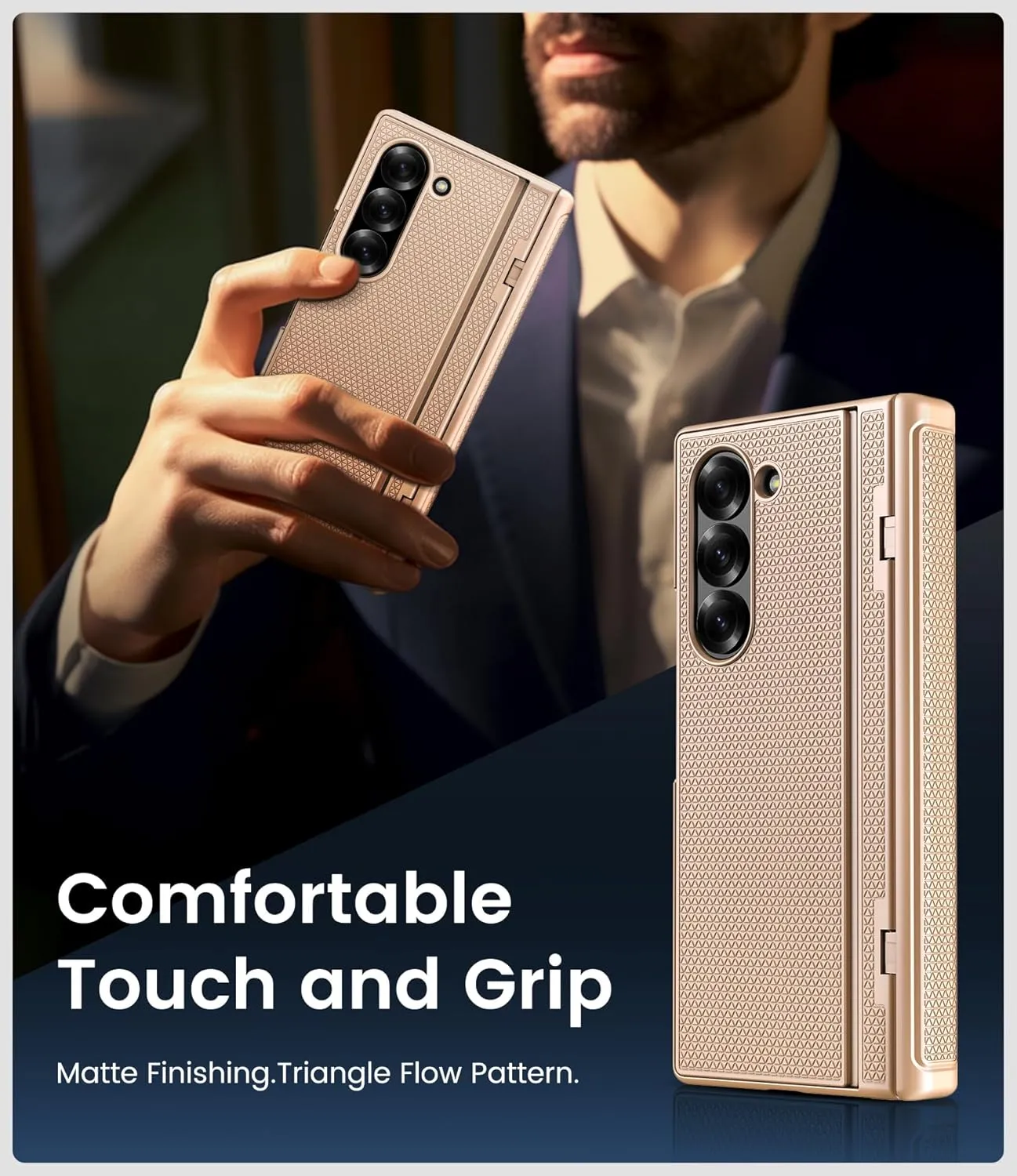 for Samsung Galaxy Z Fold 6 Case, Slim Fit with Kickstand, Front Screen Protector & Hinge Protection, Rugged Hard 360° Full Body Cover Protective Phone Case for Samsung Z Fold 6 5g 2024, Gold