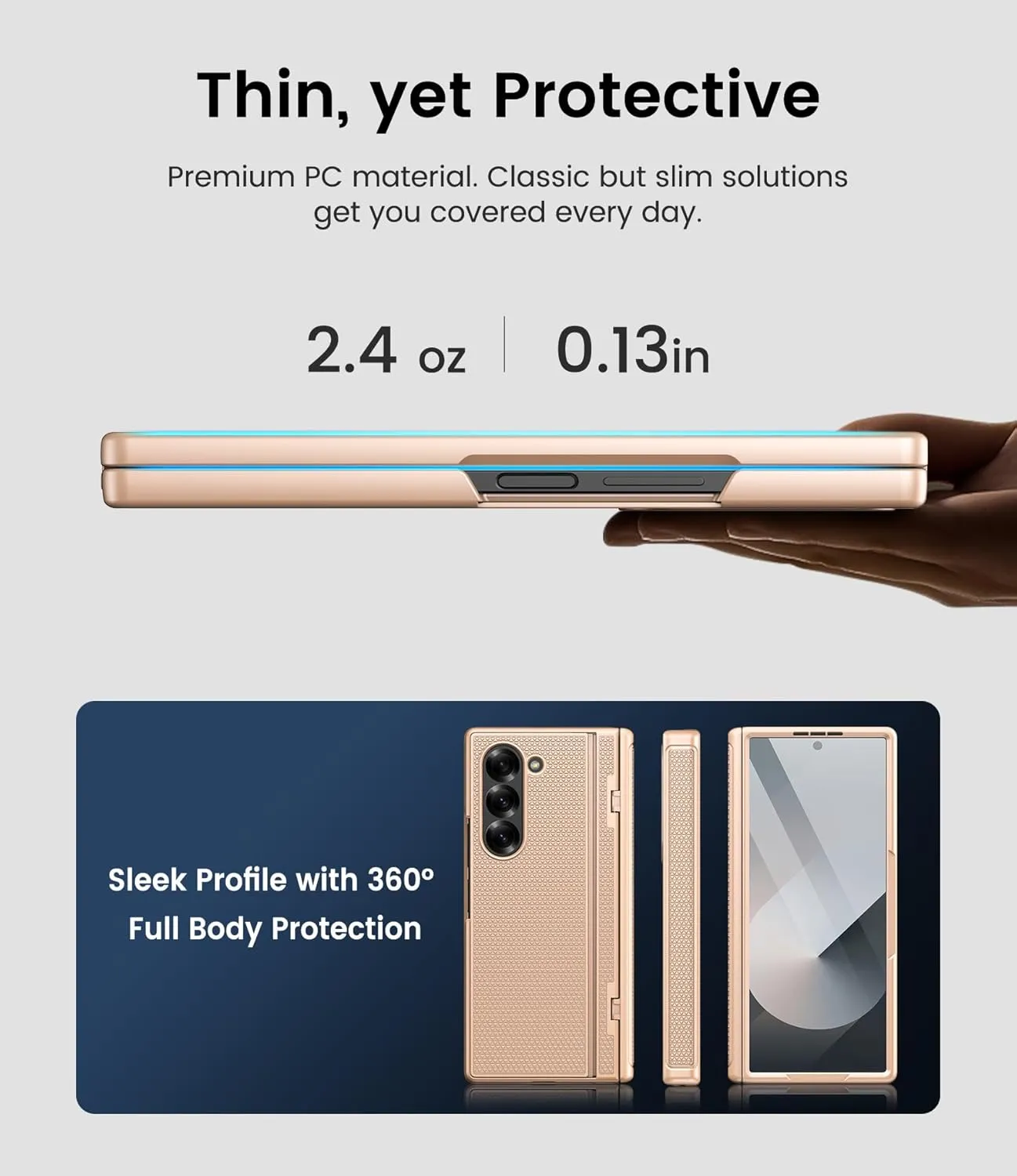 for Samsung Galaxy Z Fold 6 Case, Slim Fit with Kickstand, Front Screen Protector & Hinge Protection, Rugged Hard 360° Full Body Cover Protective Phone Case for Samsung Z Fold 6 5g 2024, Gold