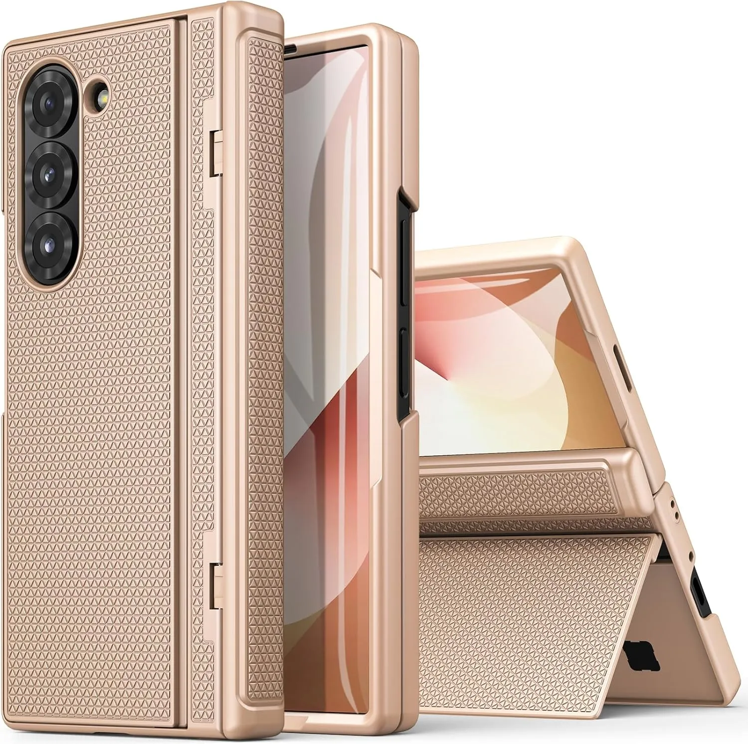 for Samsung Galaxy Z Fold 6 Case, Slim Fit with Kickstand, Front Screen Protector & Hinge Protection, Rugged Hard 360° Full Body Cover Protective Phone Case for Samsung Z Fold 6 5g 2024, Gold