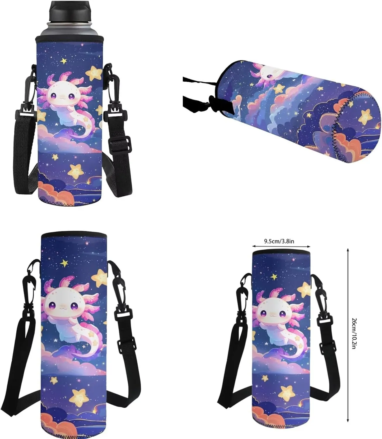 FOR U DESIGNS Axolotl Backpack Set of 4 Kawaii Lightweight Girls School Bags with Lunch Bag Age 8 Cute Large Capacity 4th Grade Bookbag Cute Book Bags for Kids