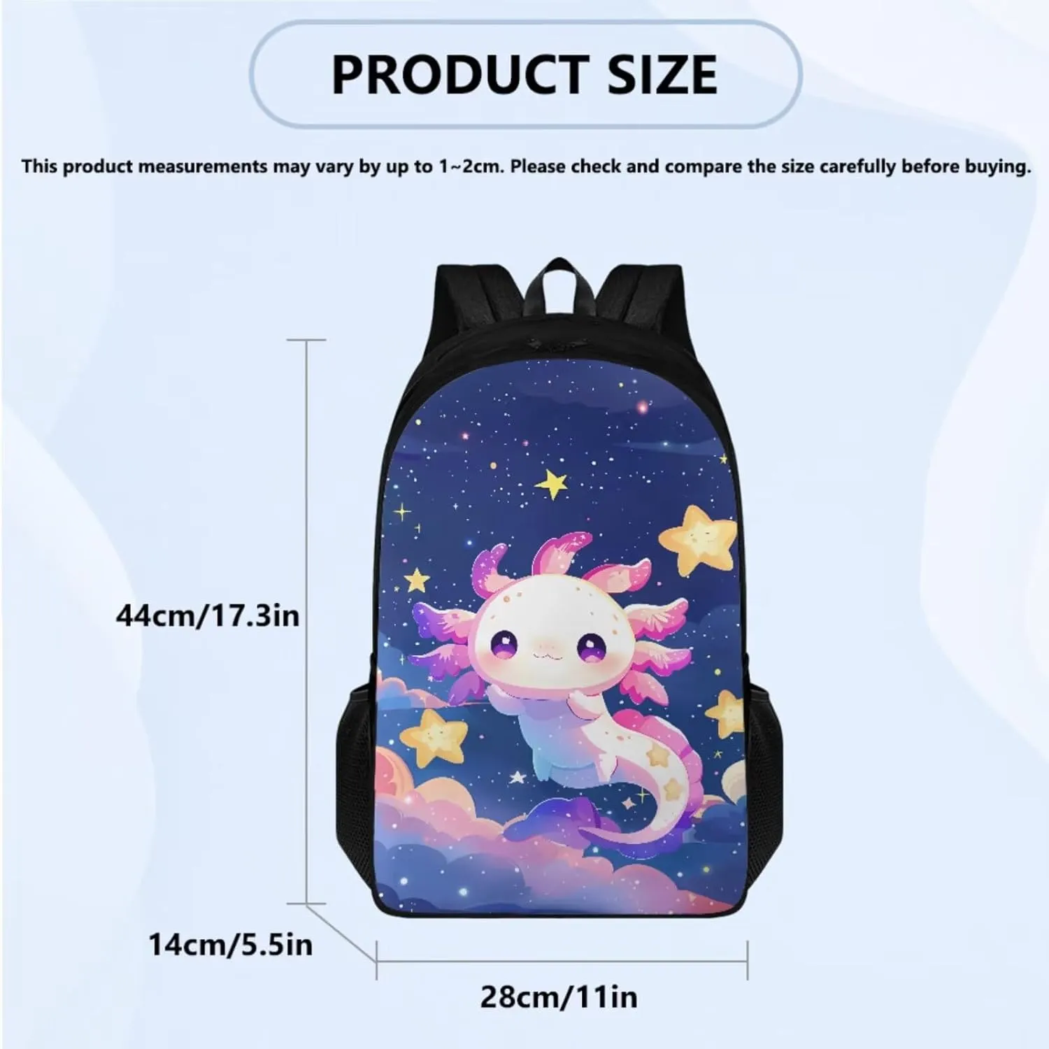 FOR U DESIGNS Axolotl Backpack Set of 4 Kawaii Lightweight Girls School Bags with Lunch Bag Age 8 Cute Large Capacity 4th Grade Bookbag Cute Book Bags for Kids