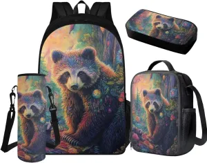 FOR U DESIGNS Bear Backpack for Kids 17 Inch Cute School Backpacks with Lunchbox Large Capacity Kindergarten Bookbag Set for School 4 Piece Travel Rucksack