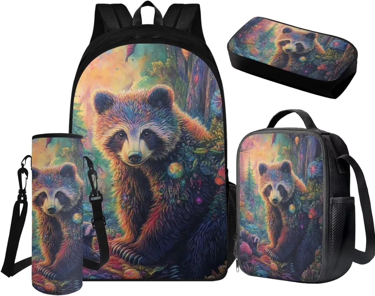 FOR U DESIGNS Bear Backpack for Kids 17 Inch Cute School Backpacks with Lunchbox Large Capacity Kindergarten Bookbag Set for School 4 Piece Travel Rucksack