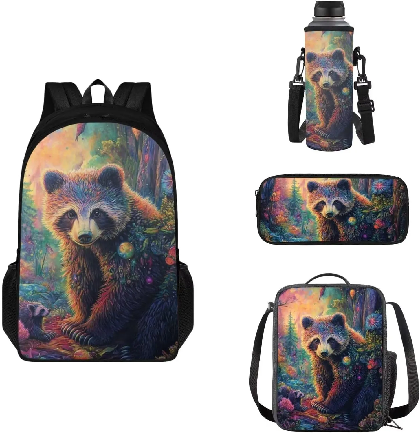 FOR U DESIGNS Bear Backpack for Kids 17 Inch Cute School Backpacks with Lunchbox Large Capacity Kindergarten Bookbag Set for School 4 Piece Travel Rucksack