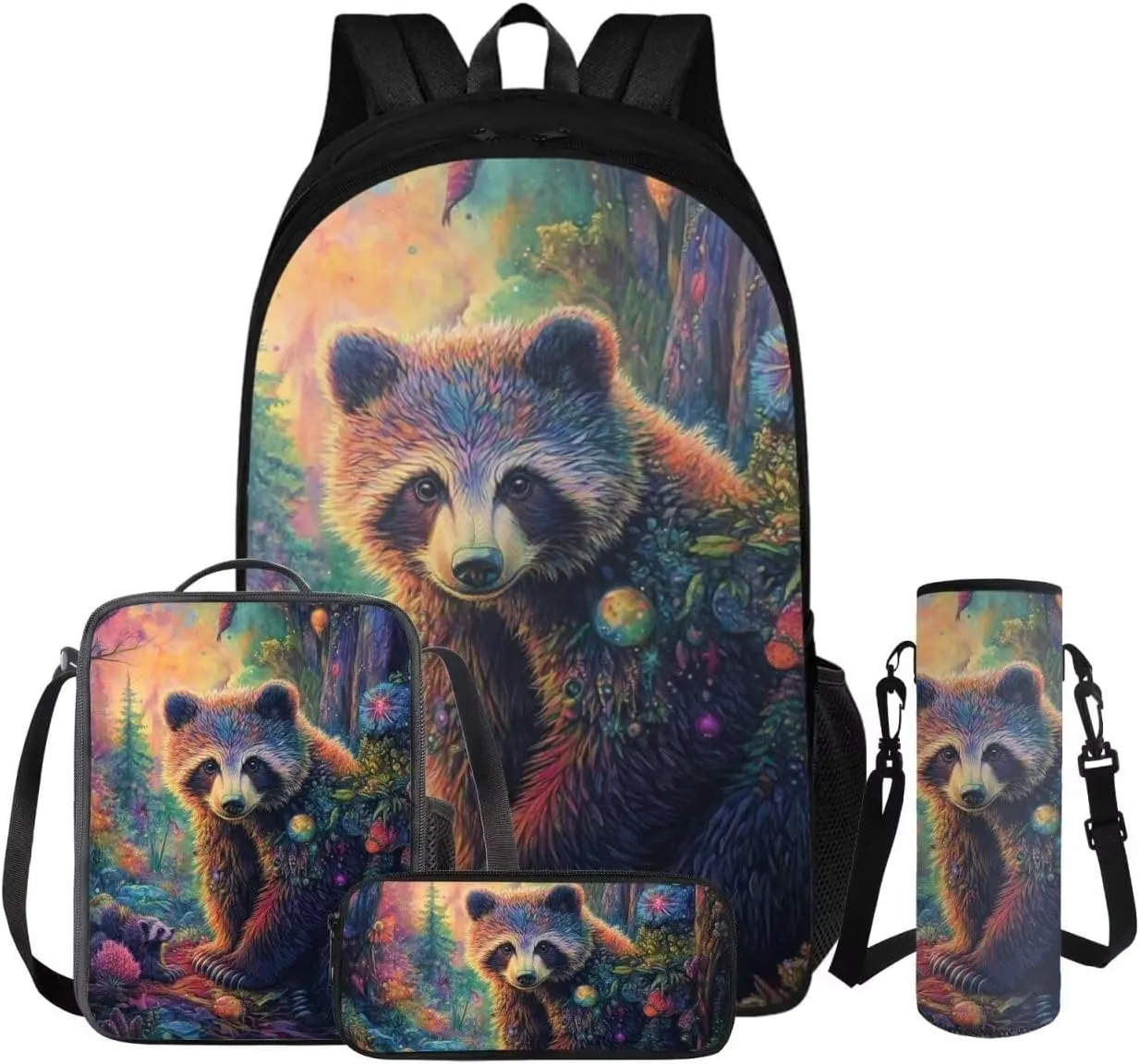 FOR U DESIGNS Bear Backpack for Kids 17 Inch Cute School Backpacks with Lunchbox Large Capacity Kindergarten Bookbag Set for School 4 Piece Travel Rucksack