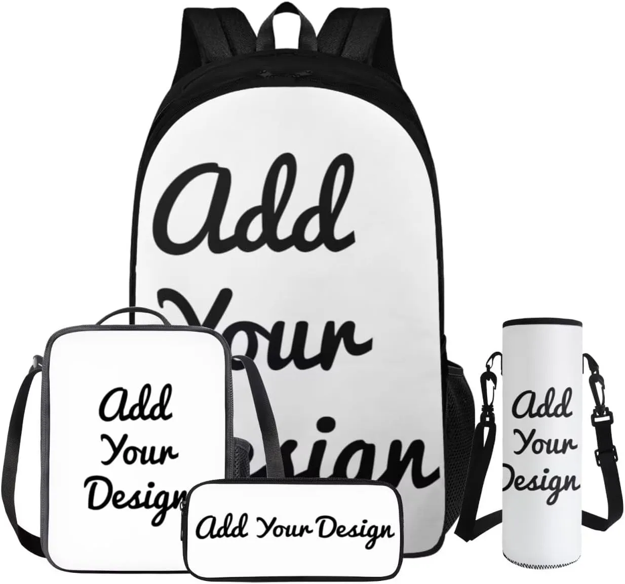 FOR U DESIGNS Customized Bookbags for Girls 17 Inch Large Capacity Backpack Set of 4 Lightweight Kids Book Bags for Girls Custom Name Cute Back to School Gifts for Students