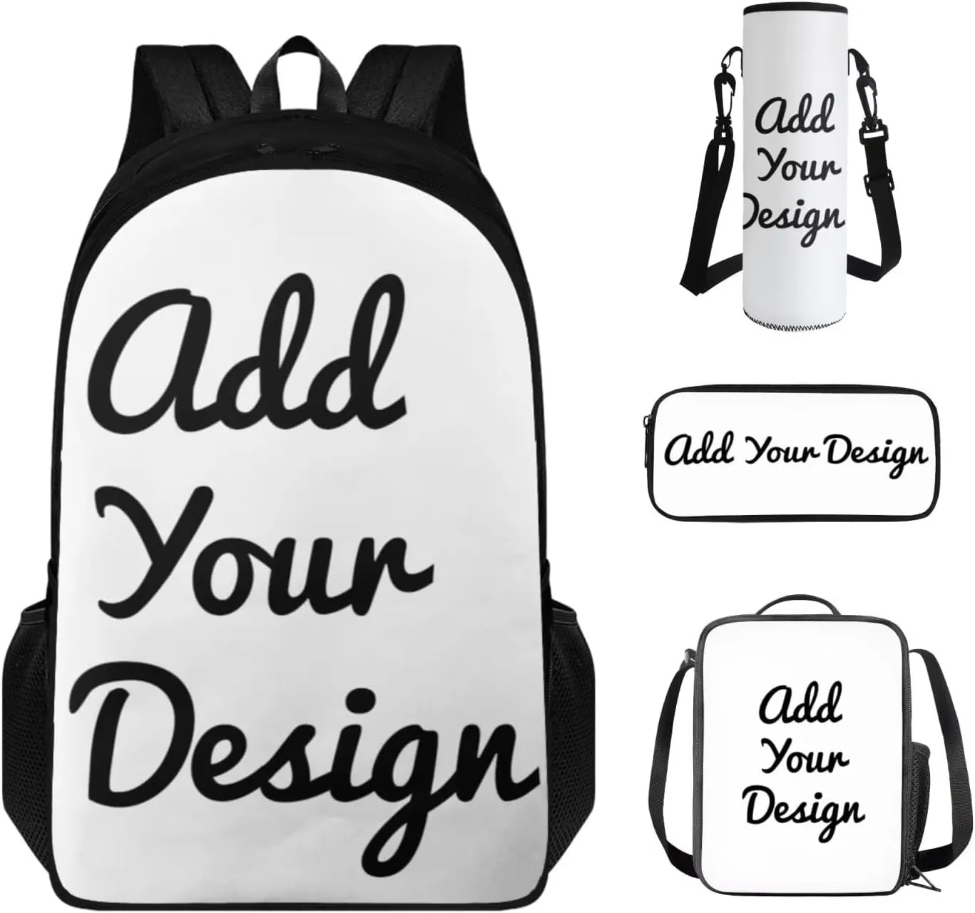 FOR U DESIGNS Customized Bookbags for Girls 17 Inch Large Capacity Backpack Set of 4 Lightweight Kids Book Bags for Girls Custom Name Cute Back to School Gifts for Students