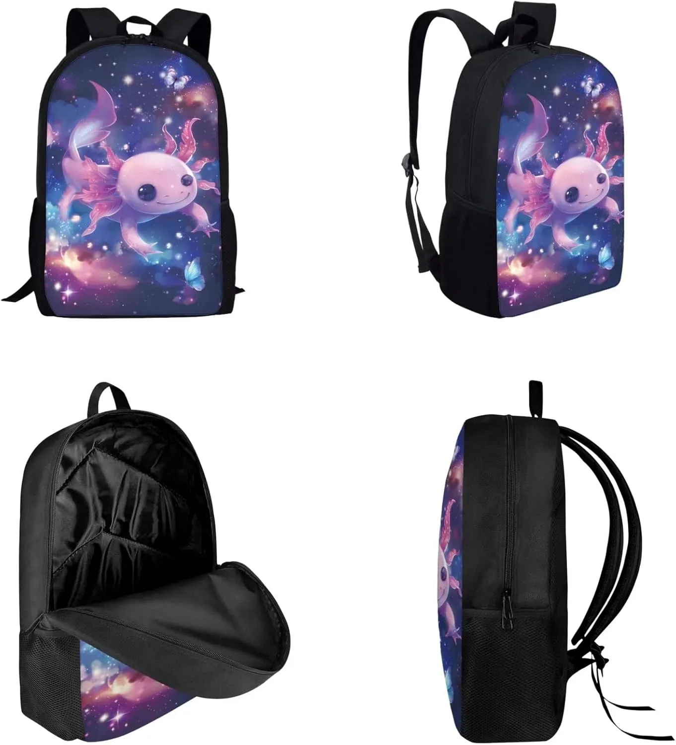 FOR U DESIGNS Cute Bookbag Axolotl Boys Backpack with Lunch Box and Pencil Case Set for Kids Elementary Kindergarten School Book Bag with Adjustable Strap Multi Zipper Pockets