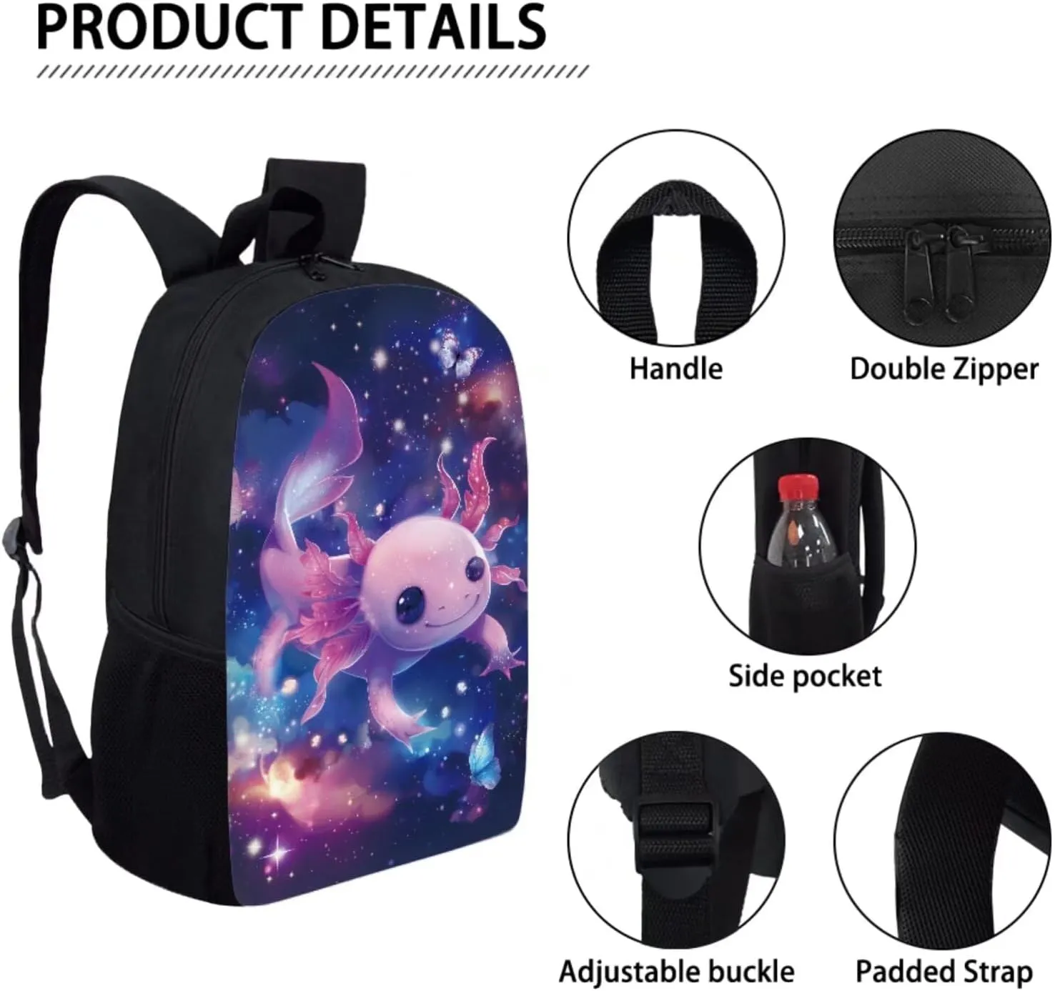 FOR U DESIGNS Cute Bookbag Axolotl Boys Backpack with Lunch Box and Pencil Case Set for Kids Elementary Kindergarten School Book Bag with Adjustable Strap Multi Zipper Pockets