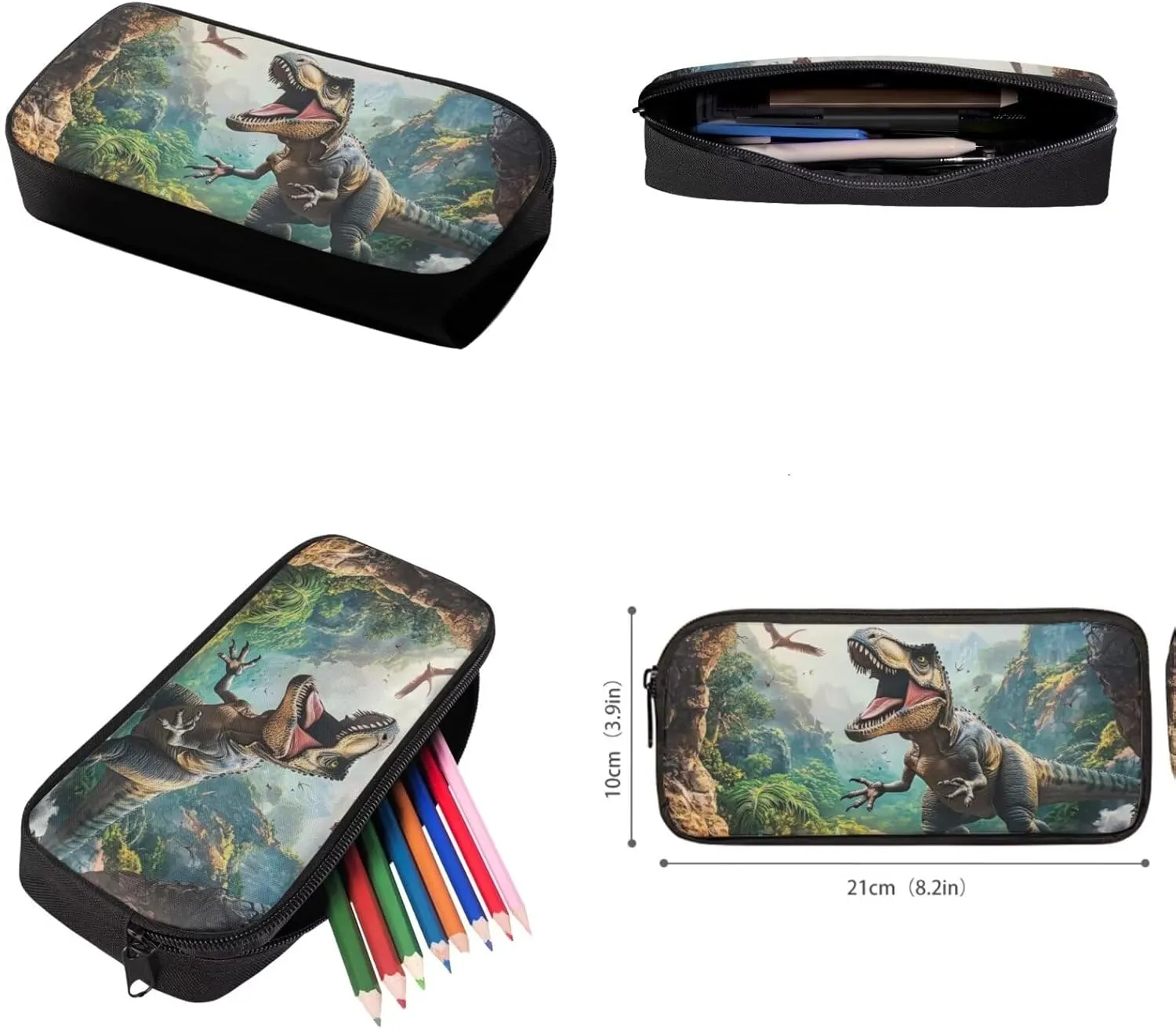 FOR U DESIGNS Dinosaur Backpack and Lunch Box Set 4 Pcs Cool Kids Bookbags for Boys Ages 9-11 Large Capacity 5th Grade School Bag with Water Bottle Holder