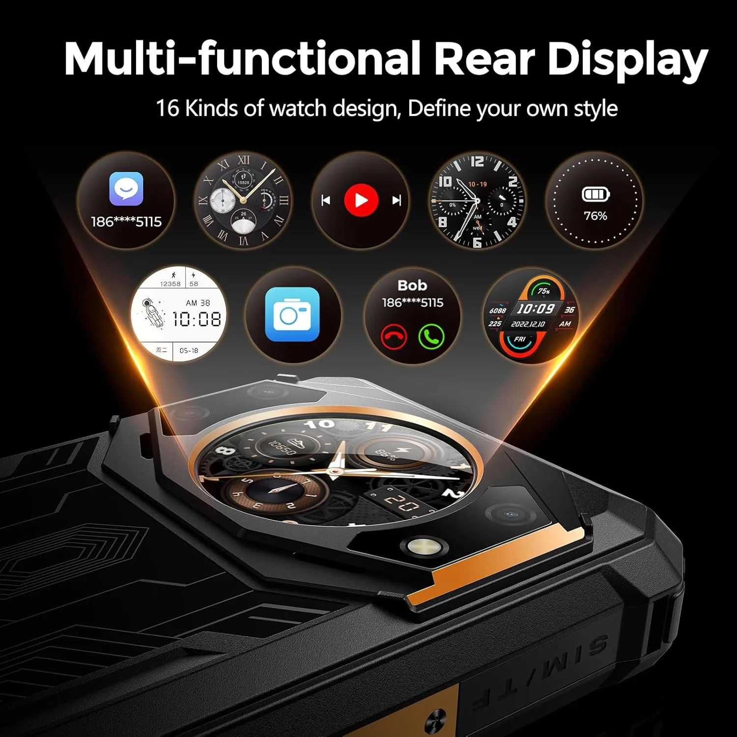 FOSSIBOT F101 Pro Rugged Smartphone Unlocked, Dual Screen 10600mAh Battery 15 128GB Storage MTK8788 Octa-cora Processor 24MP 8MP 5MP Camera 5.45” HD  Screen Android 13 IP68/IP69K 4G Dual SIM NFC OTG