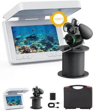 FourQ Underwater Fishing Camera,Fishing Camera Ice vexilar Fish find 4.3 inch HD Display Screen Underwater W/ 5000mah Li-Battery,100ft Cable and 12pcs Ir Lights for Boat Lake Kayak Ice Fishing