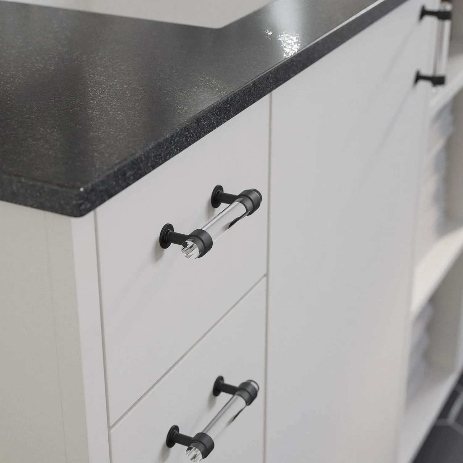 Franklin Brass Francisco Acrylic Bar (5-Pack) Cabinet Handles 3' Hole Center Matte Black/Clear Kitchen Drawer Pulls Dresser, Furniture Hardware P44308-BCL-B