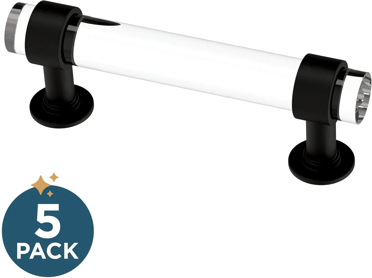 Franklin Brass Francisco Acrylic Bar (5-Pack) Cabinet Handles 3' Hole Center Matte Black/Clear Kitchen Drawer Pulls Dresser, Furniture Hardware P44308-BCL-B