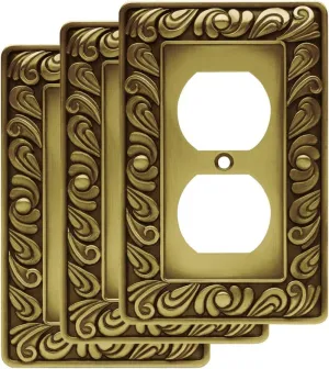 Franklin Brass Paisley (3-Pack) Outlet Covers Tumbled Antique Brass 1-Gang Wall Plate Single Duplex Switch Plates Electrical Guard W10110V-ABT-R