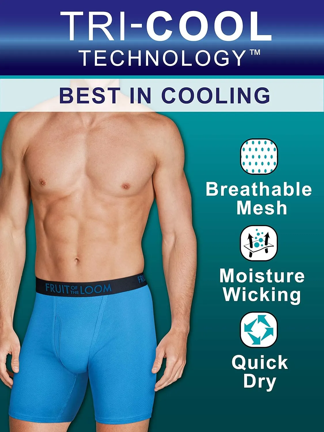 Fruit of the Loom Men's Breathable Boxer Briefs, Moisture Wicking Underwear, Assorted Color Multipacks