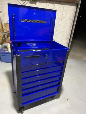 Full Bank Service Tool Cabinet/Cart, 34 inches wide Storage Organizer on Wheels BLUE