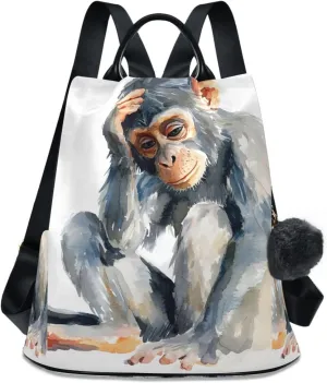 Funny Monkey Backpack for Women Anti Theft Large Fashion Travel Shoulder Bag Purse Rucksack Lightweight