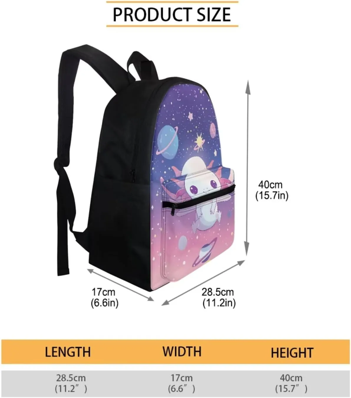 Galaxy Axolotl Backpack with Lunch Box and Water Cup Cover Lightweight Rucksack Toddler Kids Bag for Age 4-6 Lightweight 4PCS Book Pack for Kindergarten Casual Sports Shoulder Bag