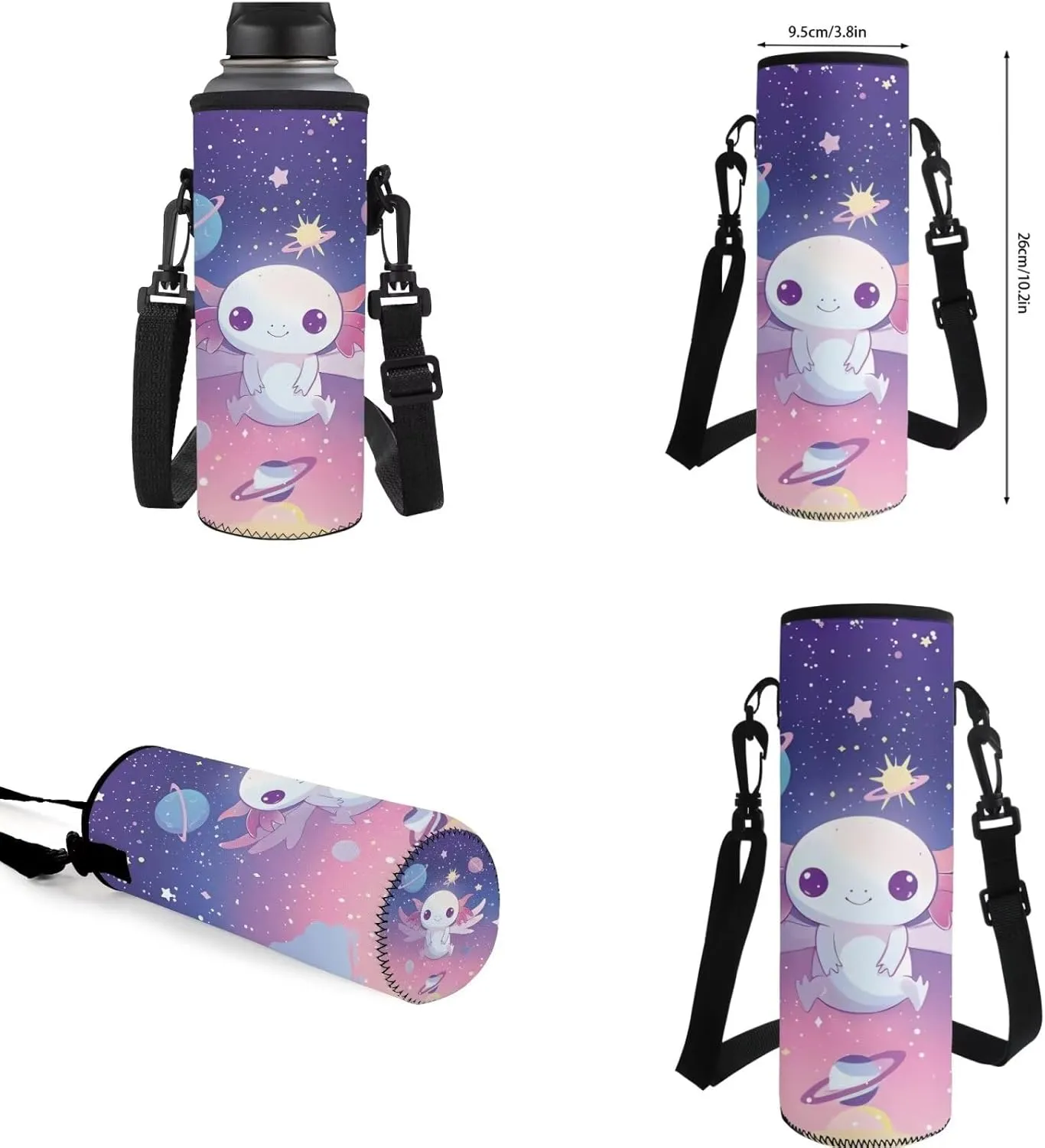 Galaxy Axolotl Backpack with Lunch Box and Water Cup Cover Lightweight Rucksack Toddler Kids Bag for Age 4-6 Lightweight 4PCS Book Pack for Kindergarten Casual Sports Shoulder Bag