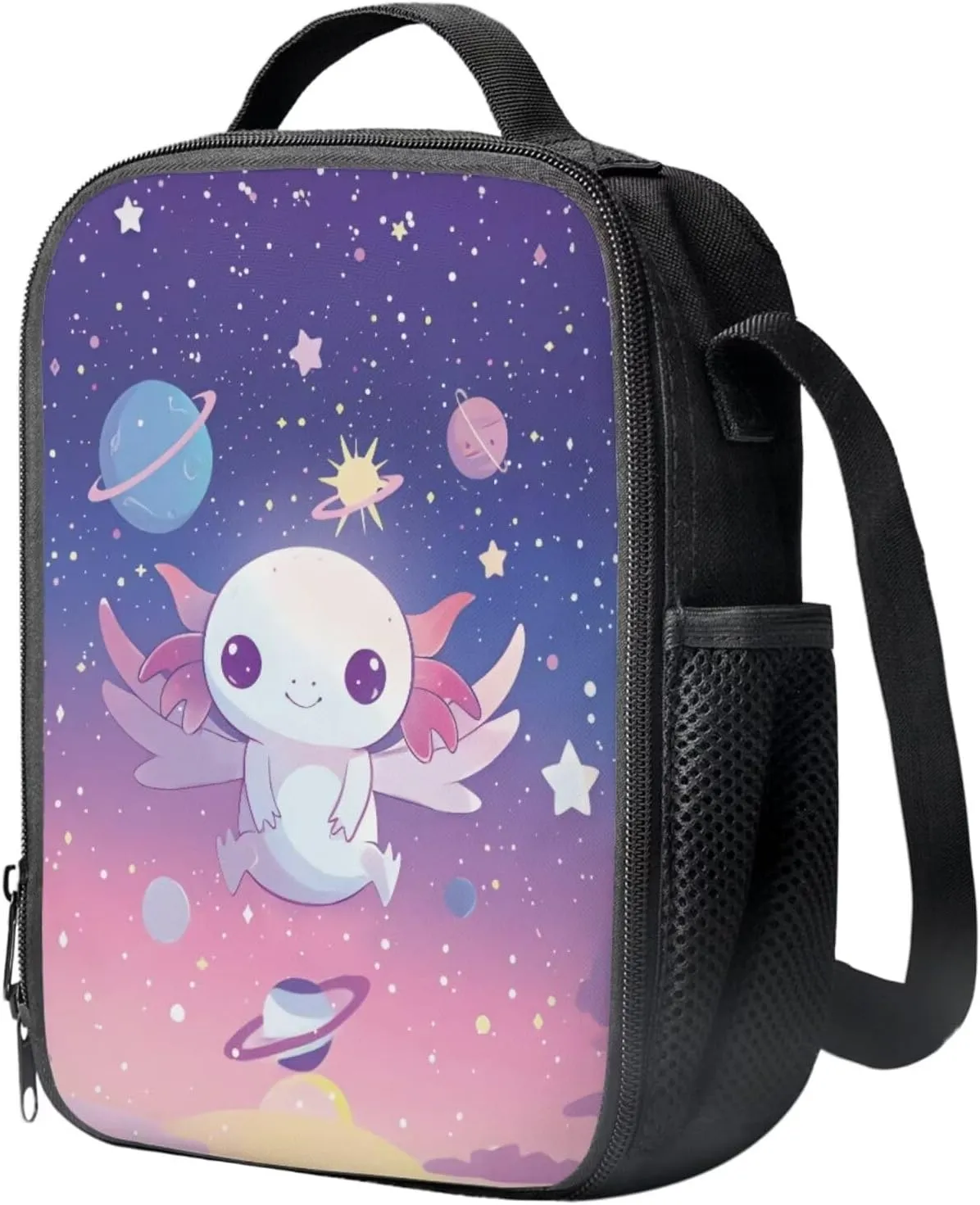 Galaxy Axolotl Backpack with Lunch Box and Water Cup Cover Lightweight Rucksack Toddler Kids Bag for Age 4-6 Lightweight 4PCS Book Pack for Kindergarten Casual Sports Shoulder Bag
