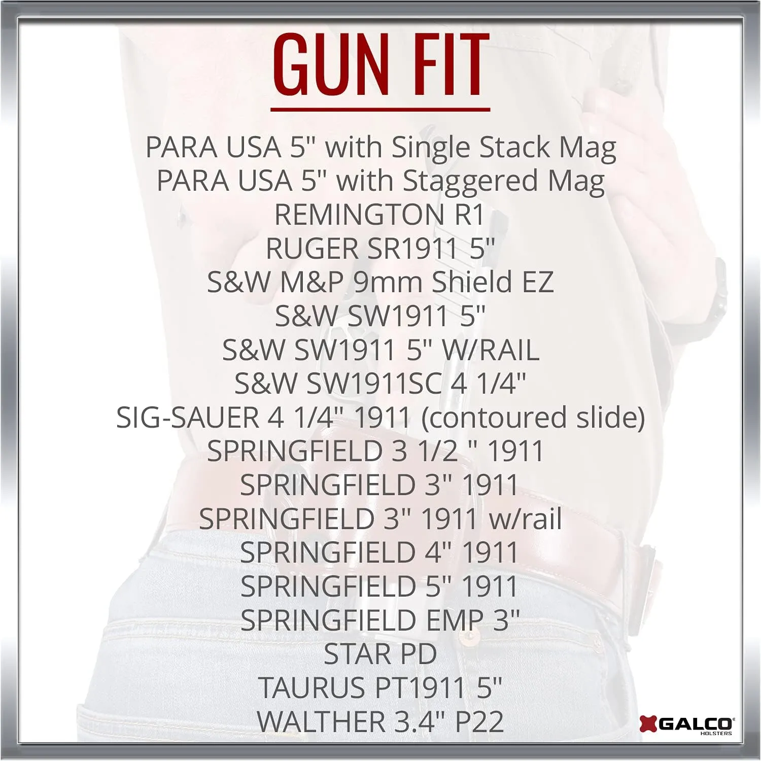 Galco Yaqui Slide Belt Holster for 1911 3-Inch-5-Inch Colt, Kimber, para, Springfield, Kahr, Walther P22