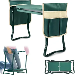 Garden Kneeler and Seat,Foldable Gardening Bench Stool with 2 Tool Bag Pouch 8" Width EVA Foam Pad,Sturdy Steel Frame, Portable Lightweight Garden Bench Prevent Knee & Back Pain