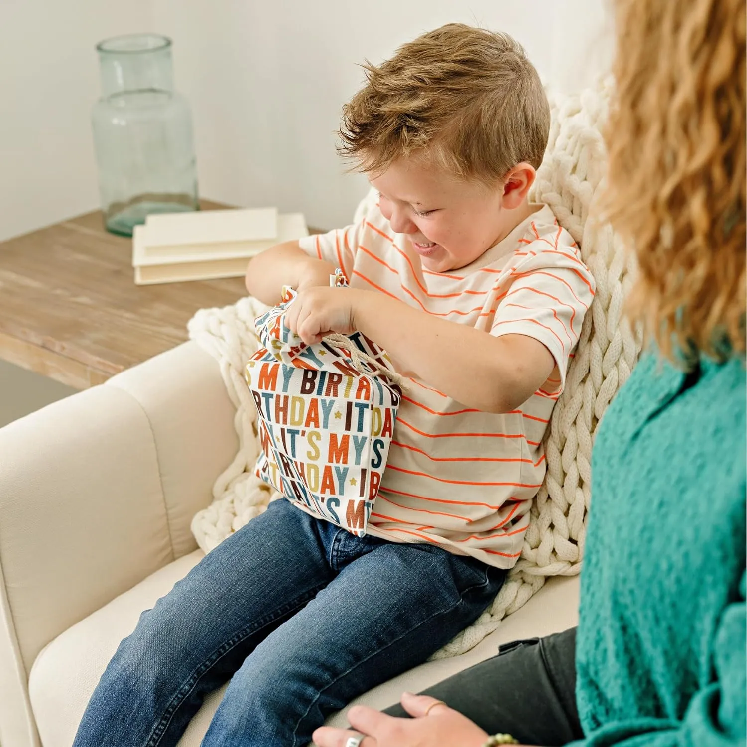 Gather & Knot Drawstring Gift Bags | 20" Large 12" Small | Premium Canvas | Reusable Fabric Wrap for Birthday | Gender Neutral | It's My Birthday
