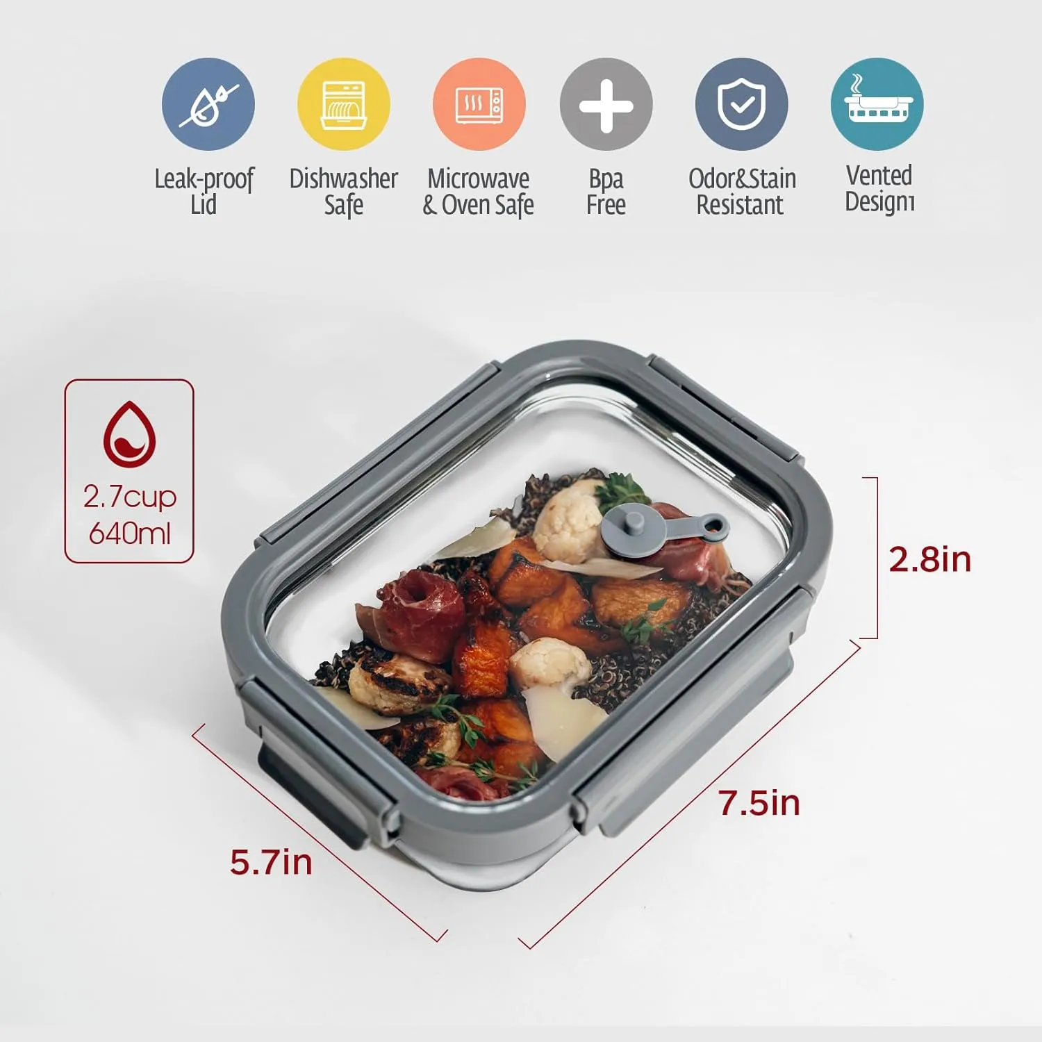 GC GENICOOK Glass Food Storage Containers with Glass Lids, Microwave Safe Glass Food Container Set, Aitight Glass Meal Prep Container Set, LeakProof, slicone sleeve,100% Plastic Free, 5 Pack 22oz