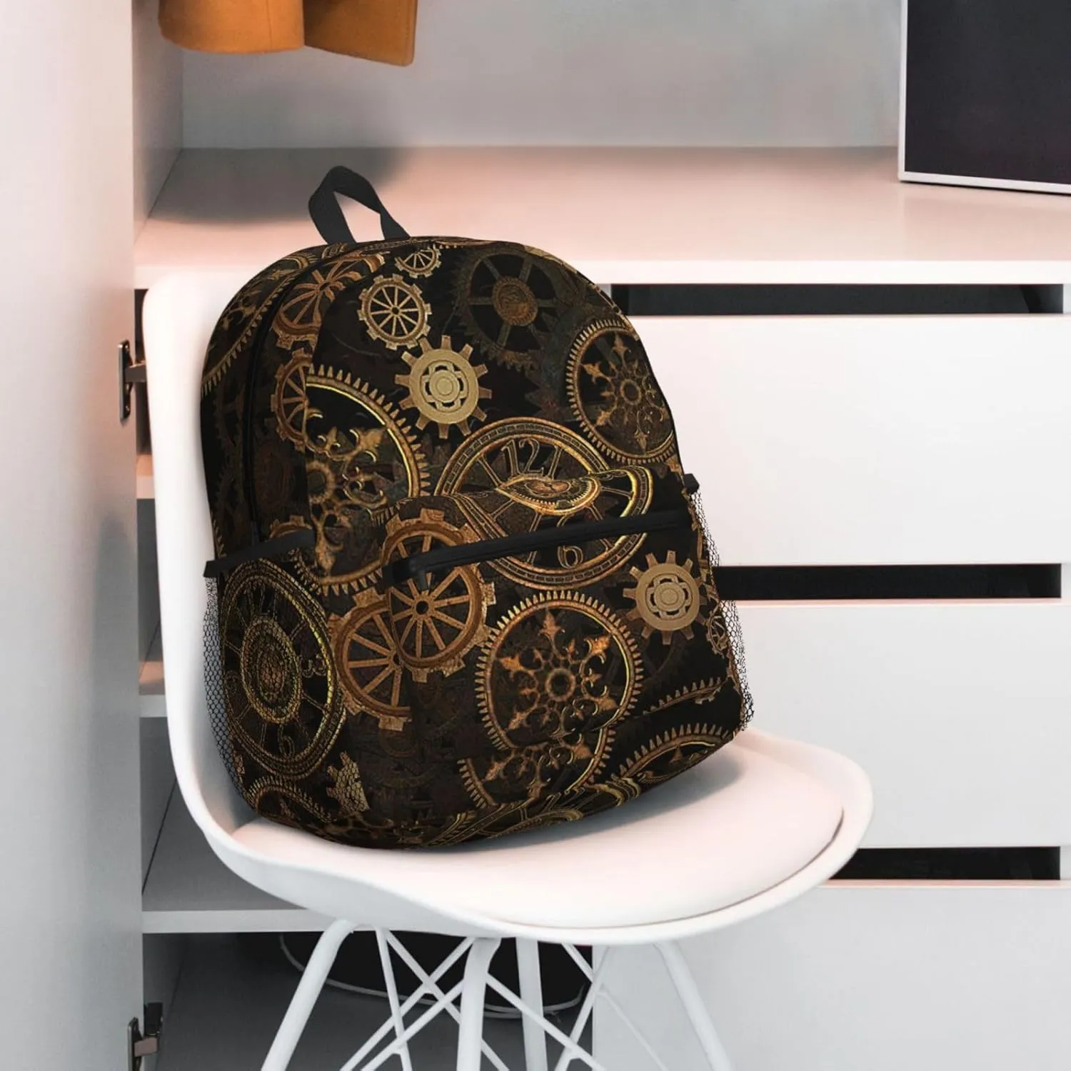 Gears Clock Bronze Century Fashion Backpack,Casual Daypack Backpacks For Men Women, Laptop Bag Travel Hiking Camping