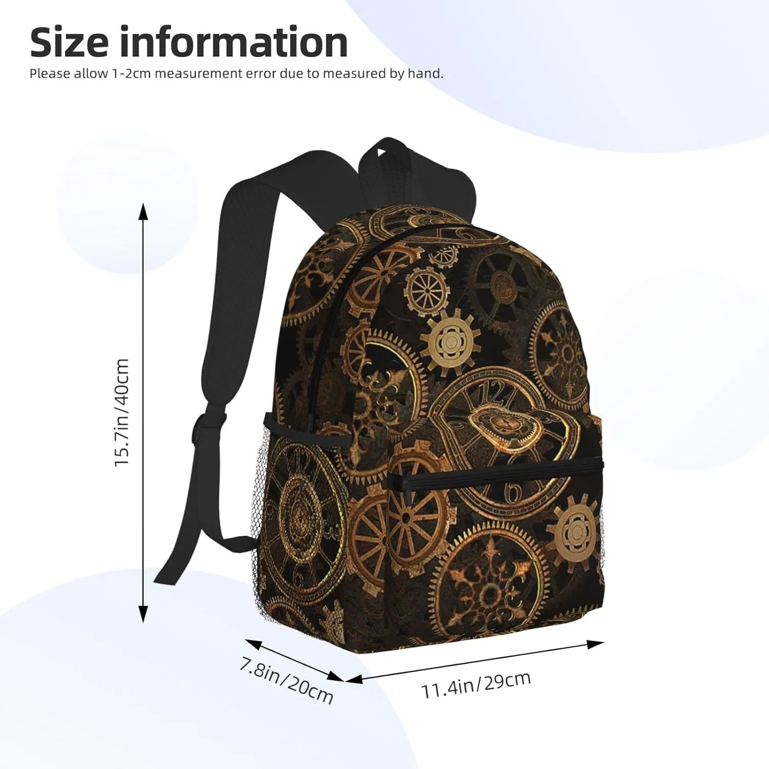 Gears Clock Bronze Century Fashion Backpack,Casual Daypack Backpacks For Men Women, Laptop Bag Travel Hiking Camping