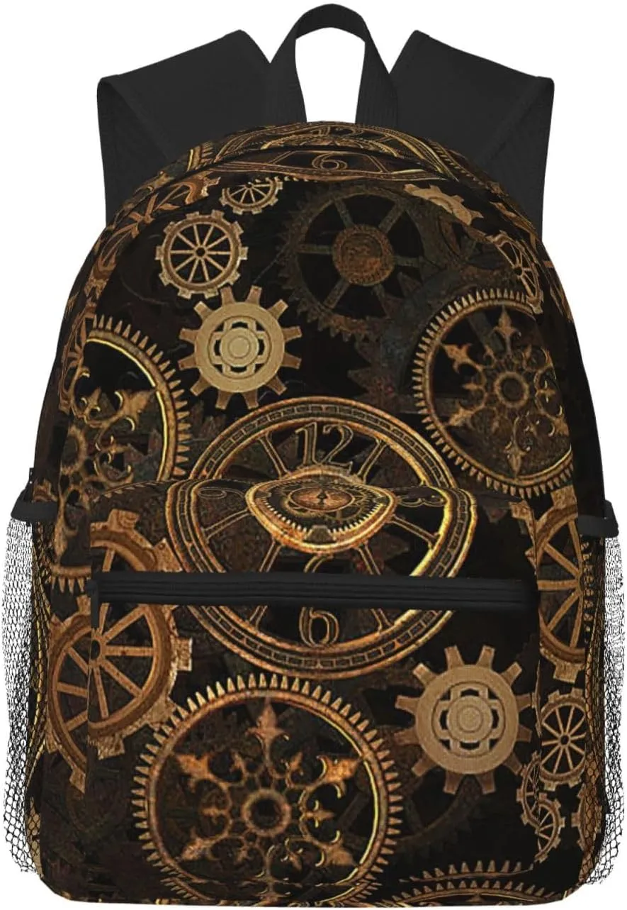 Gears Clock Bronze Century Fashion Backpack,Casual Daypack Backpacks For Men Women, Laptop Bag Travel Hiking Camping