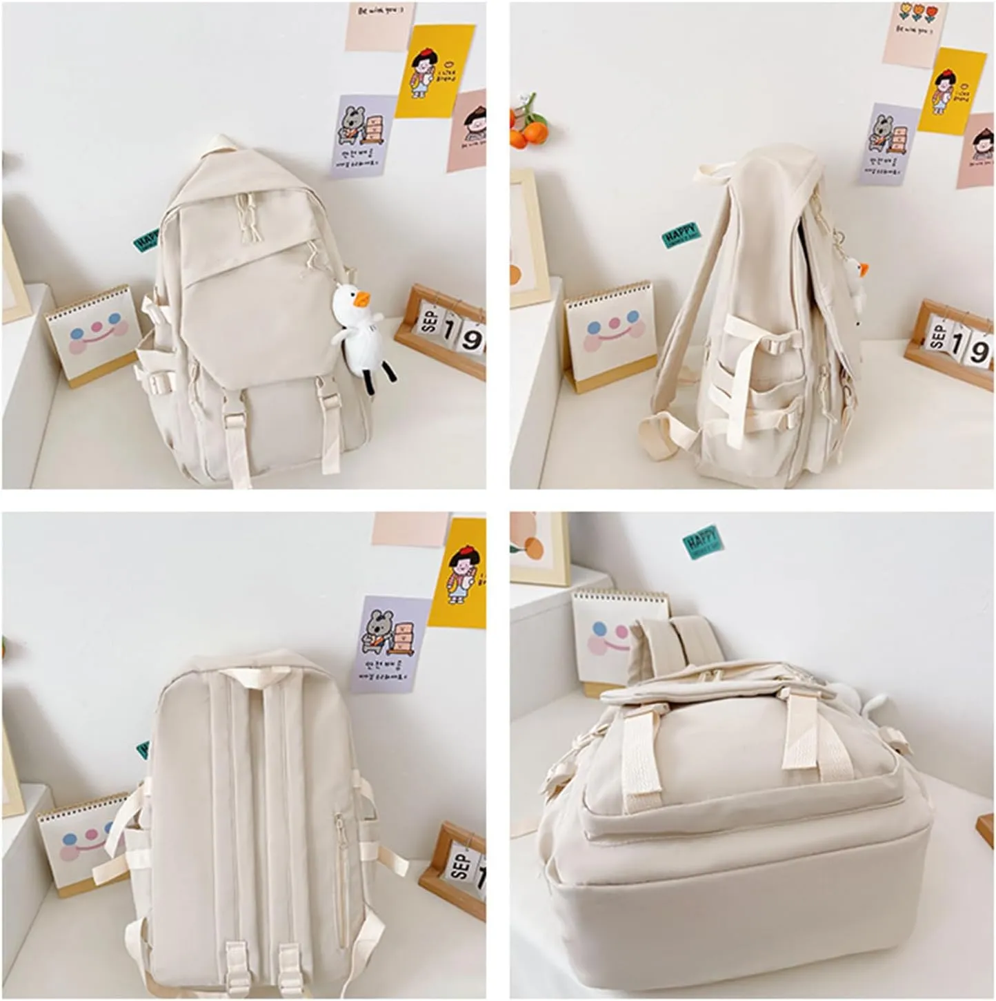 Genshin Impact Backpack Women Men Unisex Scaramouche Rucksack Hu Tao Xiao Bag Kawaii Backpack, Free Keychain (White-Furina)