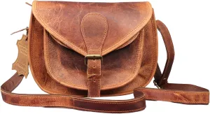 Genuine Leather Saddle Crossbody Bag – Handmade Satchel with Dual Compartments, Brass Buckle Closure & Adjustable Strap | Vintage Shoulder Purse for Women’s