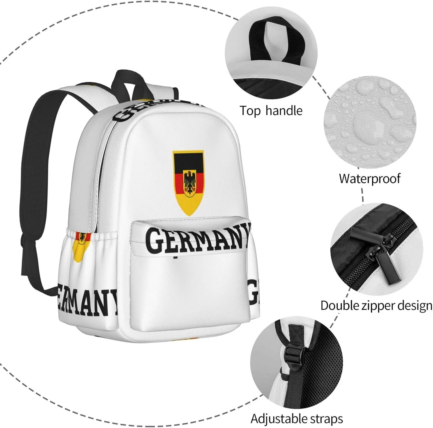 Germany German Football Soccer Flag Laptop Commuter Backpack Shoulder Bag Casual Back Pack Daypack Bags With Side Pockets For Work Travel Daily Use