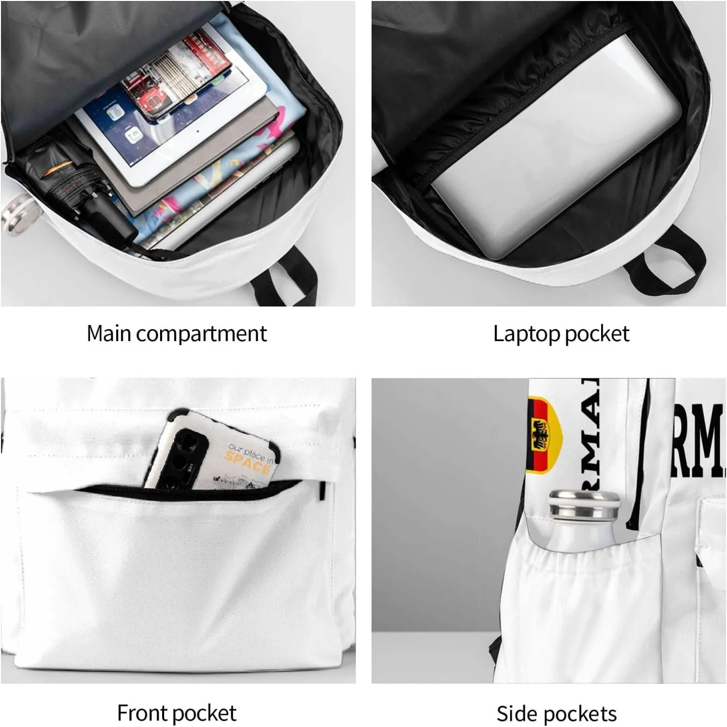 Germany German Football Soccer Flag Laptop Commuter Backpack Shoulder Bag Casual Back Pack Daypack Bags With Side Pockets For Work Travel Daily Use