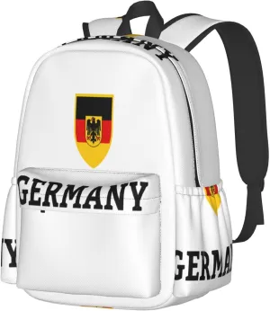 Germany German Football Soccer Flag Laptop Commuter Backpack Shoulder Bag Casual Back Pack Daypack Bags With Side Pockets For Work Travel Daily Use