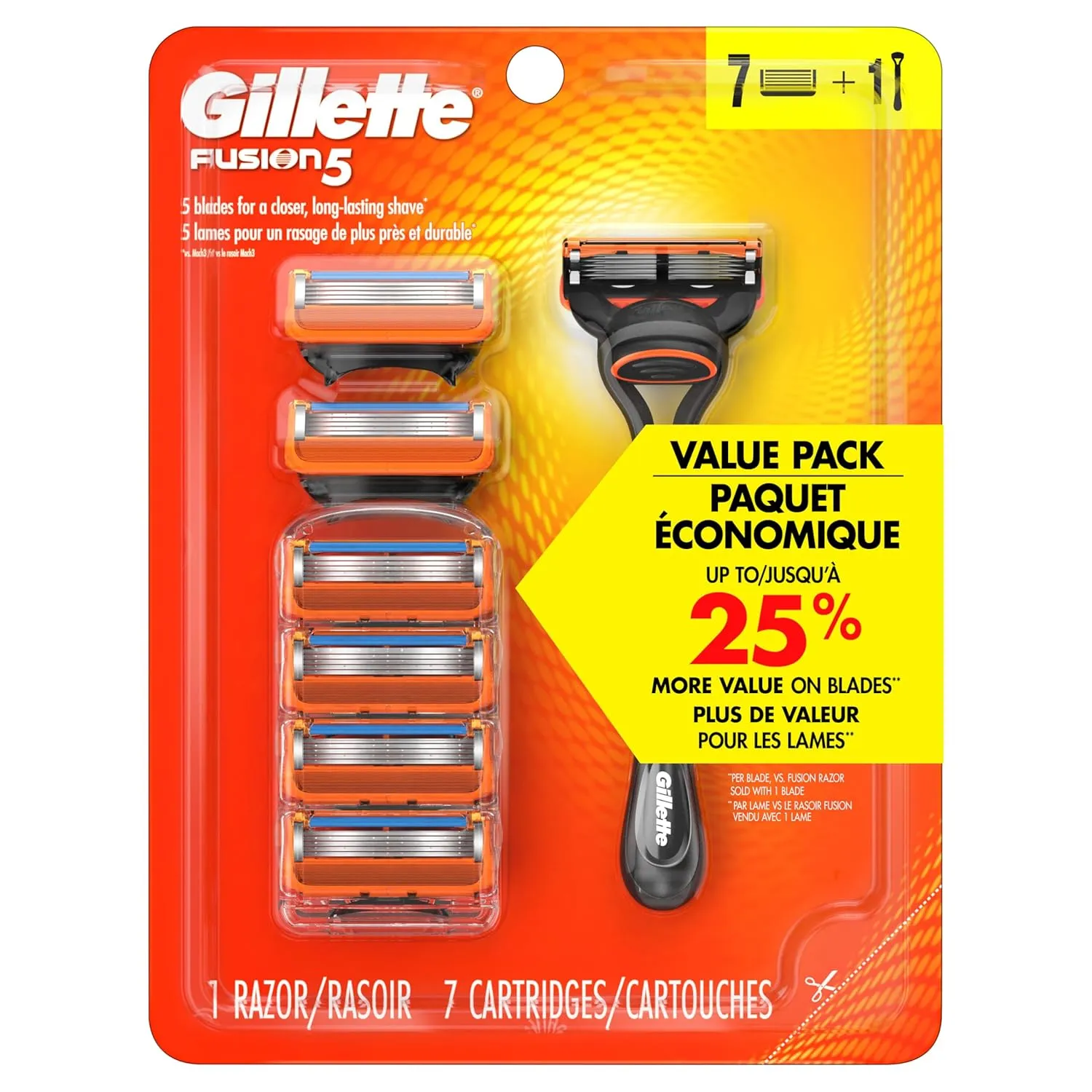 Gillette Fusion5 Mens Razor, Includes 1 Handle, 6 Blade Refills (Packaging May Vary)